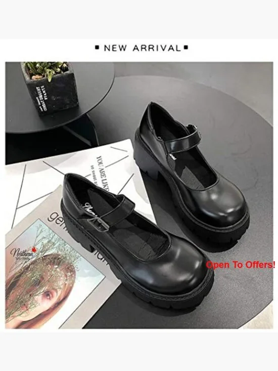 PU Leather Platform Mary Jane Heels with Elastic T-Strap - Picture 5 of 7